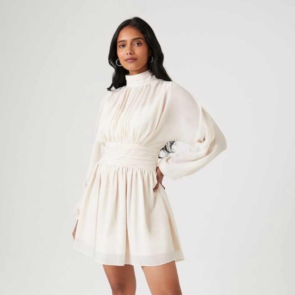 NWOT Chiffon Peasant-Sleeve Mini Dress